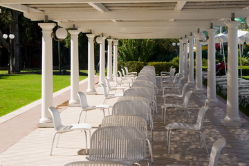 Chairs under a patio