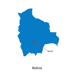 Detailed vector map of Bolivia and capital city Sucre