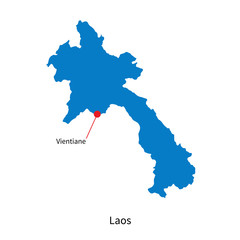 Detailed vector map of Laos and capital city Vientiane