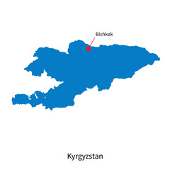 Detailed vector map of Kyrgyzstan and capital city Bishkek