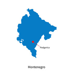 Detailed vector map of Montenegro and capital city Podgorica