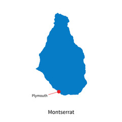 Detailed vector map of Montserrat and capital city Plymouth