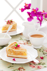 Homemade apple pie slice, selective focus