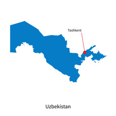 Detailed vector map of Uzbekistan and capital city Tashkent