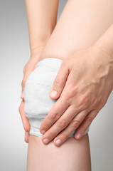 Injured knee with bandage