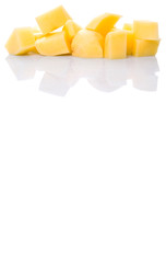 Chopped potato over white background