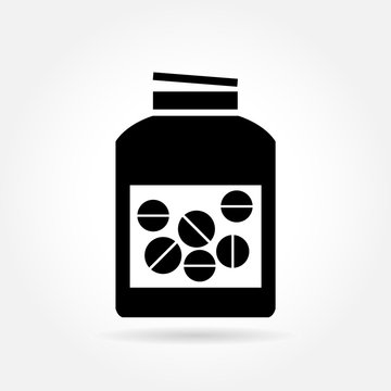 Medicine bottle with pills inside - vector icon
