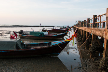 Fototapeta premium Fishing boat on sea,Silhouette