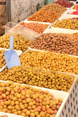 An assortment of olives at a turkish market