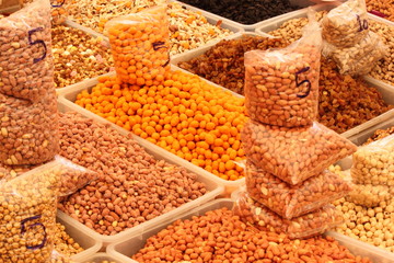 Fresh market produce of nuts at a market in turkey