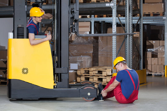 Forklift accident in storehouse