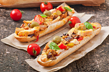 Big sandwich with roasted vegetables and chicken