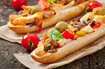 Big sandwich with roasted vegetables and chicken