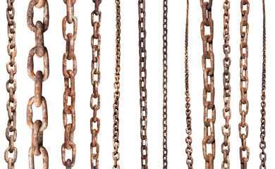 set of old rusty chains isolated on white