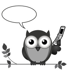 Monochrome owl talking mobile phone