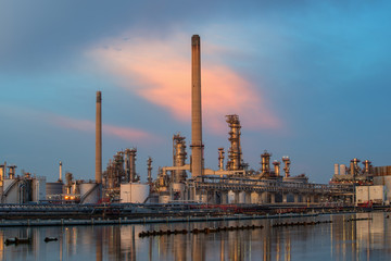 Oil refinery at twilight sky