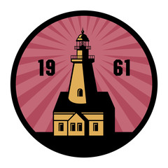 Label with lighthouse, vector illustration