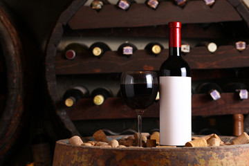 Red wine in wine cellar