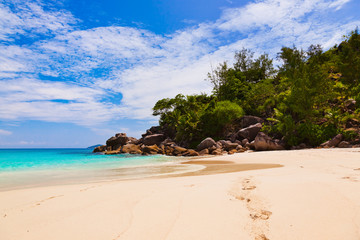 Fototapeta na wymiar Tropical beach at island Praslin Seychelles