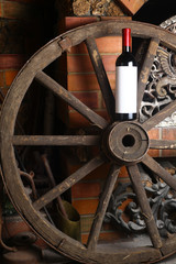 Red wine on wooden wheel