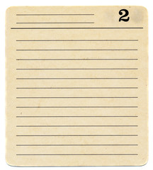 isolated ancient  index card paper  background with number two