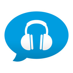 Etiqueta tipo app azul comentario simbolo auriculares