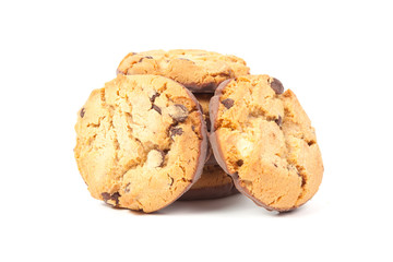 Chocolate chip cookies isolated on white