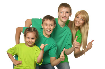 Fototapeta na wymiar Family in a green clothes