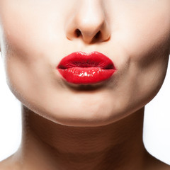 Naklejka premium Sexy Lips. Beauty Red Lip Makeup Detail.