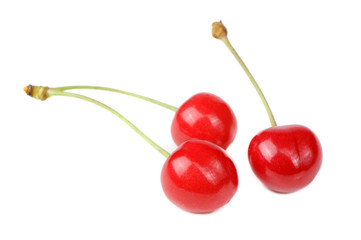 Red Cherries Isolated on White Background