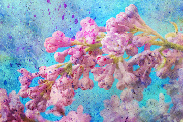 messy watercolor splatter and gentle lilac twig