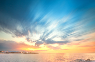Fototapeta na wymiar Barceloneta Beach in Barcelona at sunrise