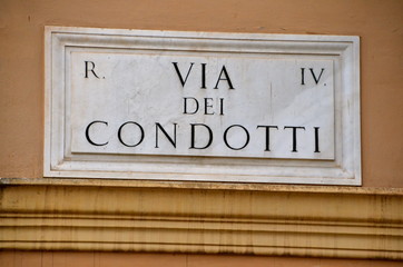 Street plate of the famous Via dei Condotti in Rome, Italy