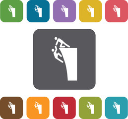 Hiking climbing icons set. Rectangle colorful 12 buttons. Illust