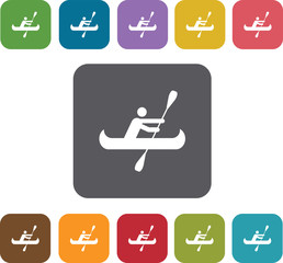 boats and kayaks icons set. Rectangle colorful 12 buttons. Illu