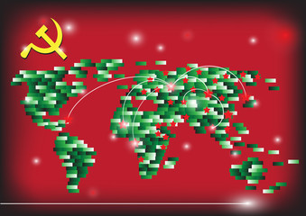 Russian or Communist flags hammer and sickle, vector illustratio