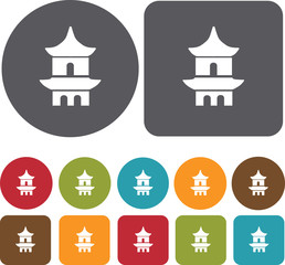 Fototapeta premium Japan icons set. Round and Rectangle colorful 12 buttons. Illust