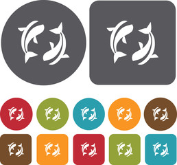 Japan icons set. Round and Rectangle colorful 12 buttons. Illust