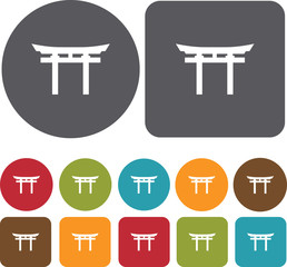 Japan icons set. Round and Rectangle colorful 12 buttons. Illust
