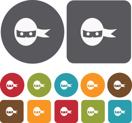 Ninja Japan icons set. Round and Rectangle colorful 12 buttons.