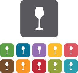 Wine Glass icons set. Rectangle colorful 12 buttons. Illustratio