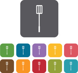 Spatula Cooking and kitchen icons set. Rectangle colorful 12 but