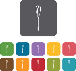 Whisk Cooking and kitchen icons set. Rectangle colorful 12 butto