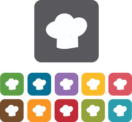 Chef Hat icons set. Rectangle colorful 12 buttons. Illustration