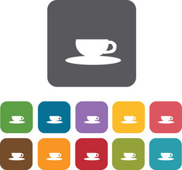 Coffee cup icons set. Rectangle colorful 12 buttons. Illustratio