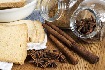 rusks, star anise and cinnamon sticks