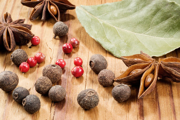 spices on wooden table, selective focus
