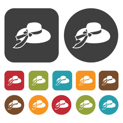 Women hat. Travel and vacation summer icons set. Round and Recta