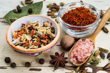 spices on wooden table, selective focus