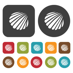 Seashells. Travel and vacation summer icons set. Round and Recta